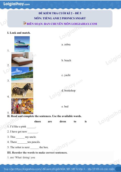 Đề thi học kì 2 Tiếng Anh 2 Phonics Smart - Đề số 5
